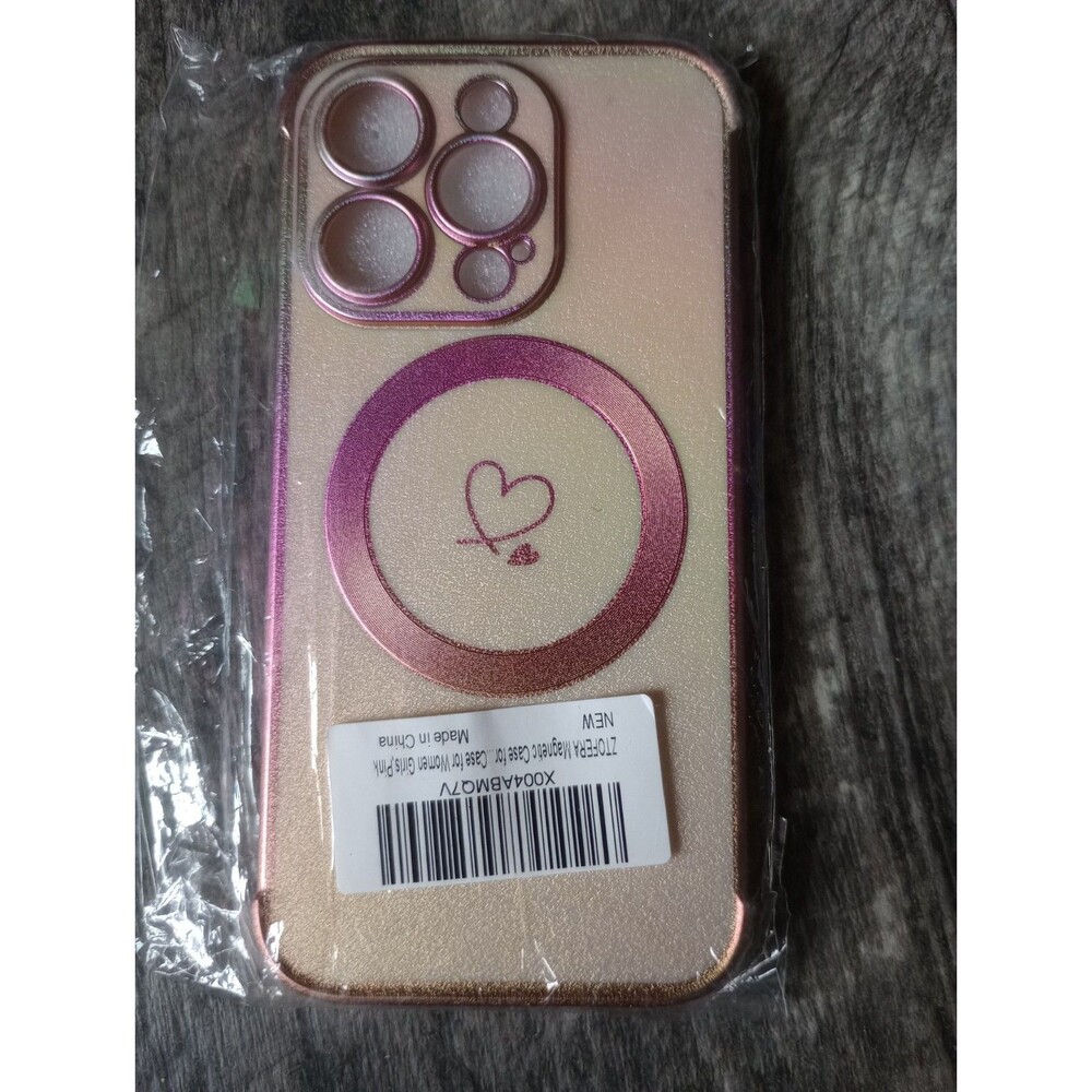 Ztofera Magnetic Pink Iridescent Heart  Case  For iPhone 15  Pro 6.1